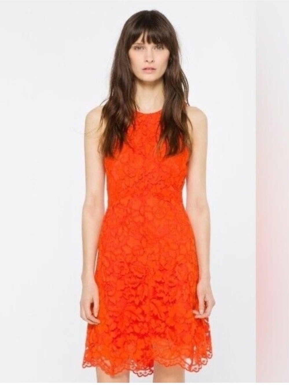 Sandro Vibrant Orange Floral Lace Sleeveless Dress